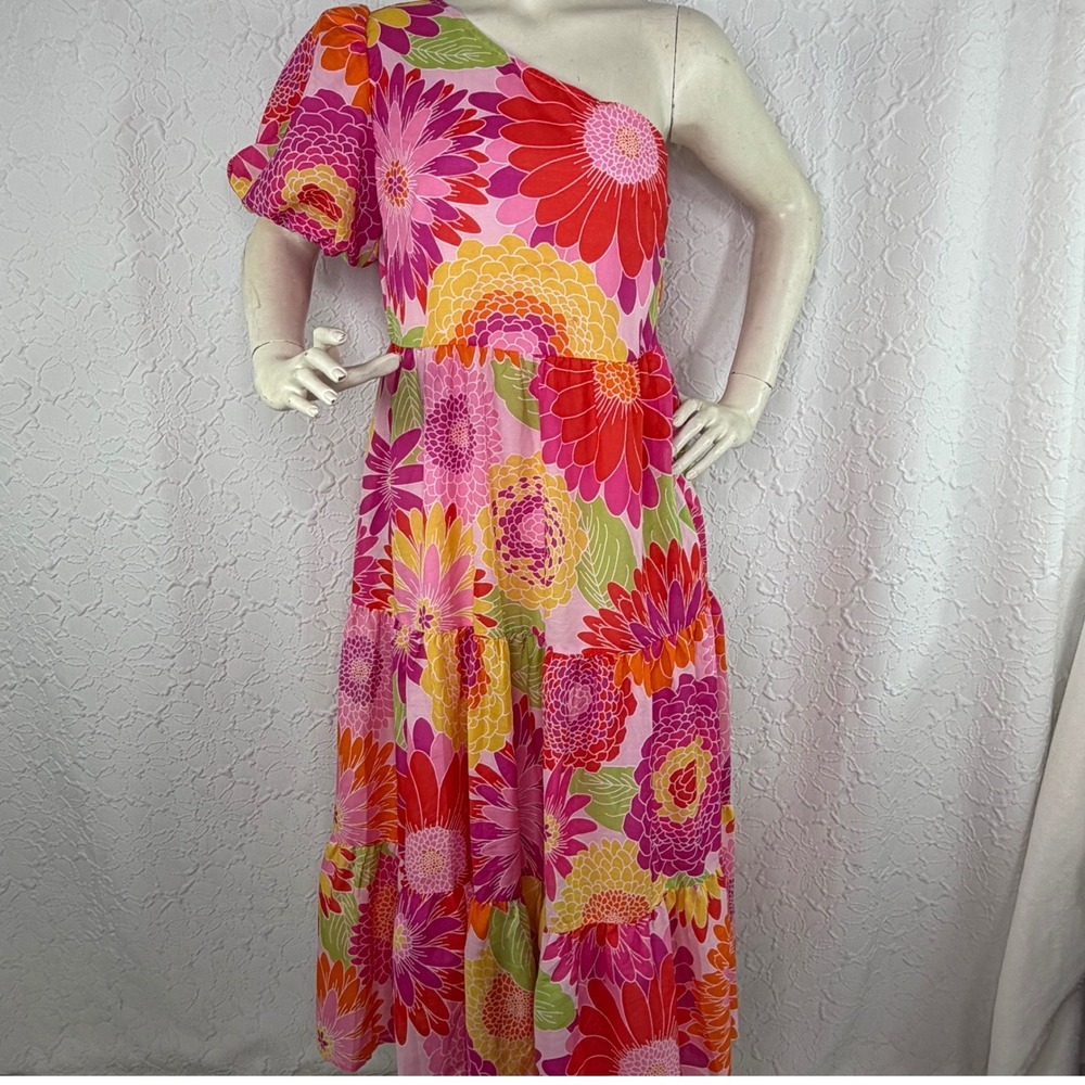 J Marie Floral One Shoulder Tiered Maxi Dress‎ Size L
